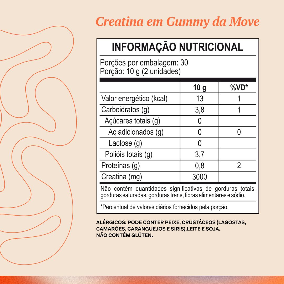 Creatina Gummy Monohidratada Sabor Tangerina 60 Unidades (1 Mês) - Move Skin Beauty