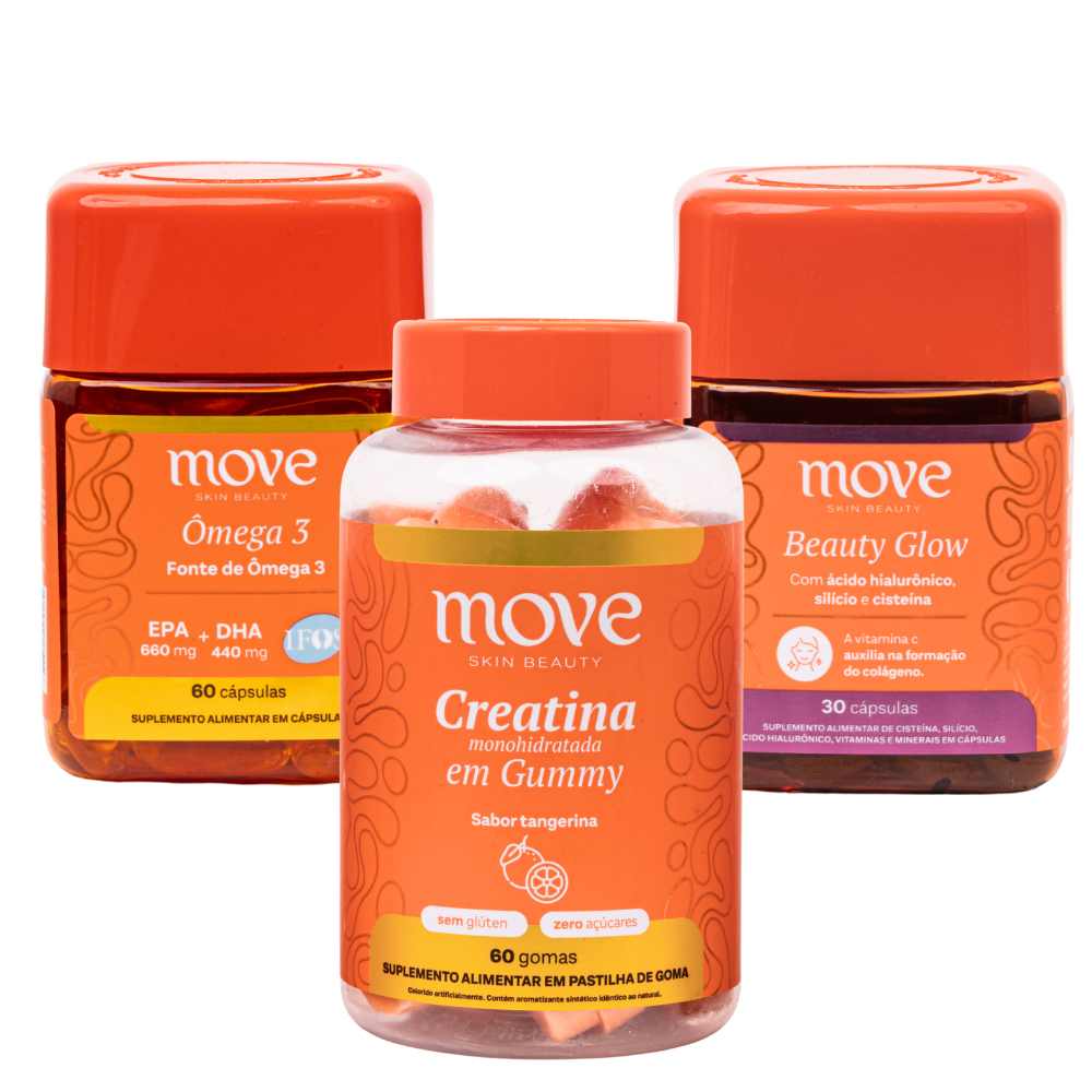 Kit Nutricosméticos Move Skin Beauty: Creatina Gummy,  Beauty Glow e Ômega 3