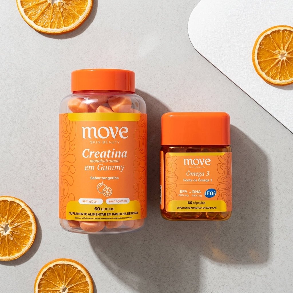 Kit Creatina Gummy Tangerina Monohidratada + Ômega 3 - Move Skin Beauty